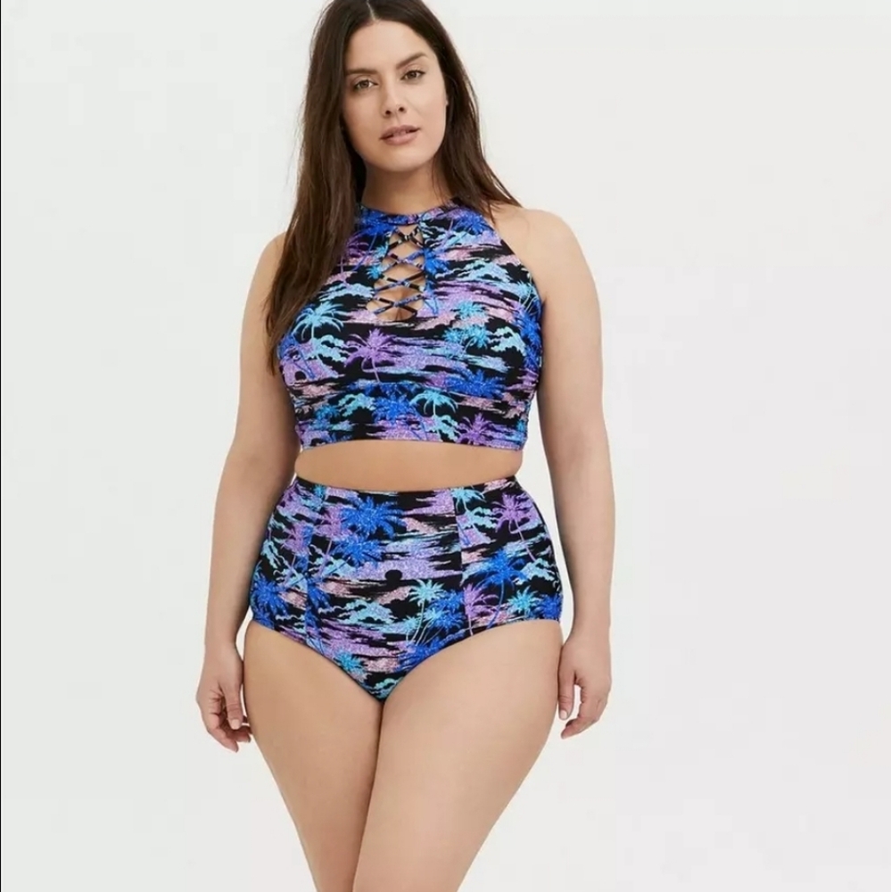Torrid Black and Blue Tropical Bikini